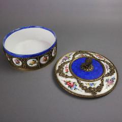 Antique Sevres Hand-Painted Porcelain and Bronze Dresser Box with Roses