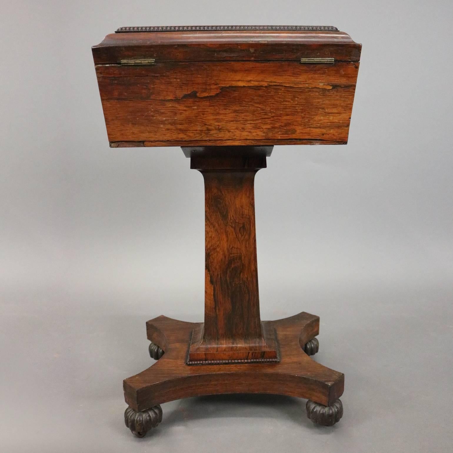 Antique European Classical Carved Rosewood and Bone Pedestal Tea Poy In Good Condition In Big Flats, NY