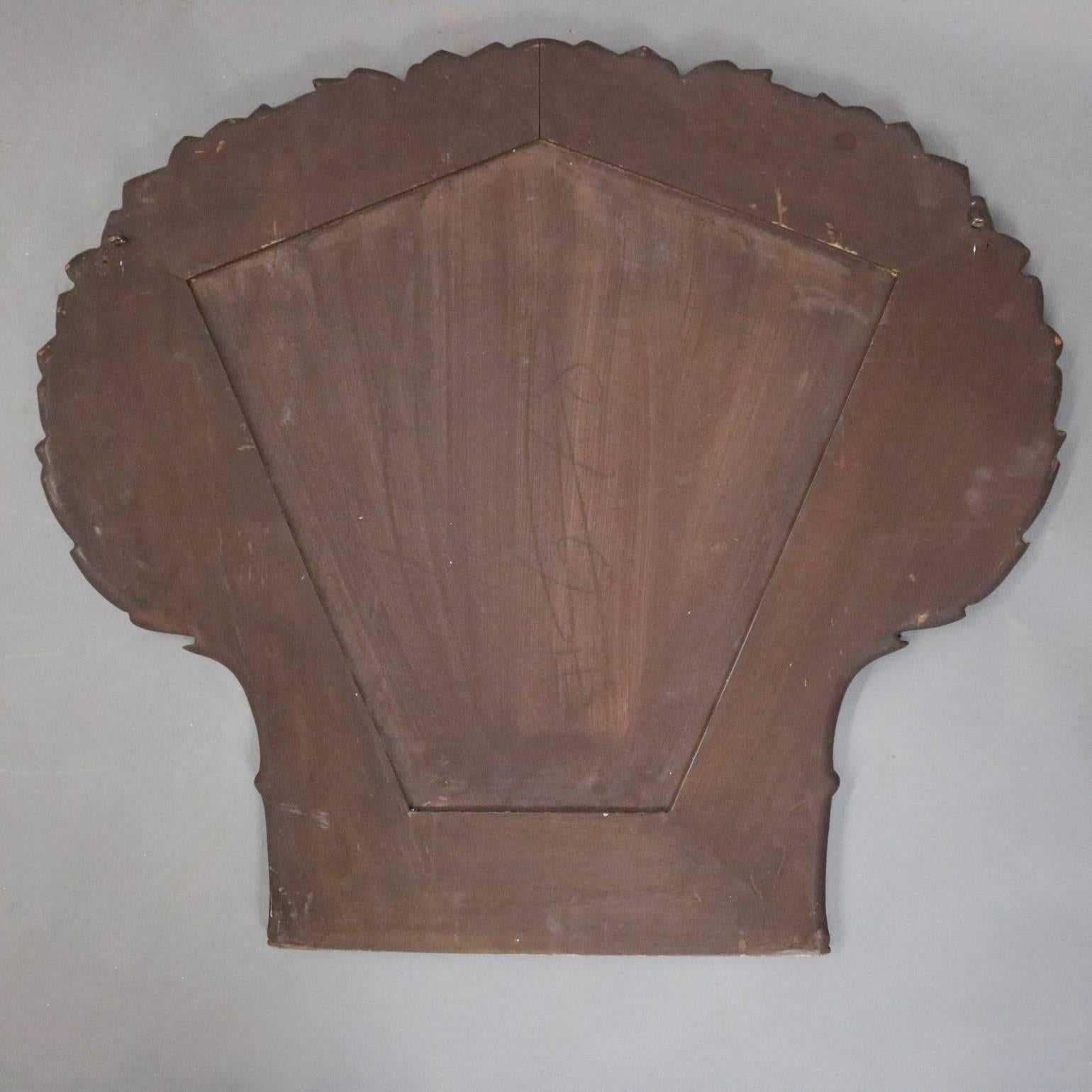 Antique Art Deco Reverse Carved Wall Mirror, Basket-of-flowers, circa 1930 In Good Condition In Big Flats, NY