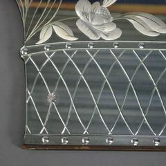 Antique Art Deco Reverse Carved Wall Mirror, Basket-of-flowers, circa 1930