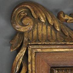 Neoclassical Carved Pierced Frame Gilt Pediment Mirror with Plaque, circa 1880