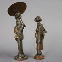 Pair of Austrian Cold Painted Bronze Japanese Figures Shamisen and Geisha