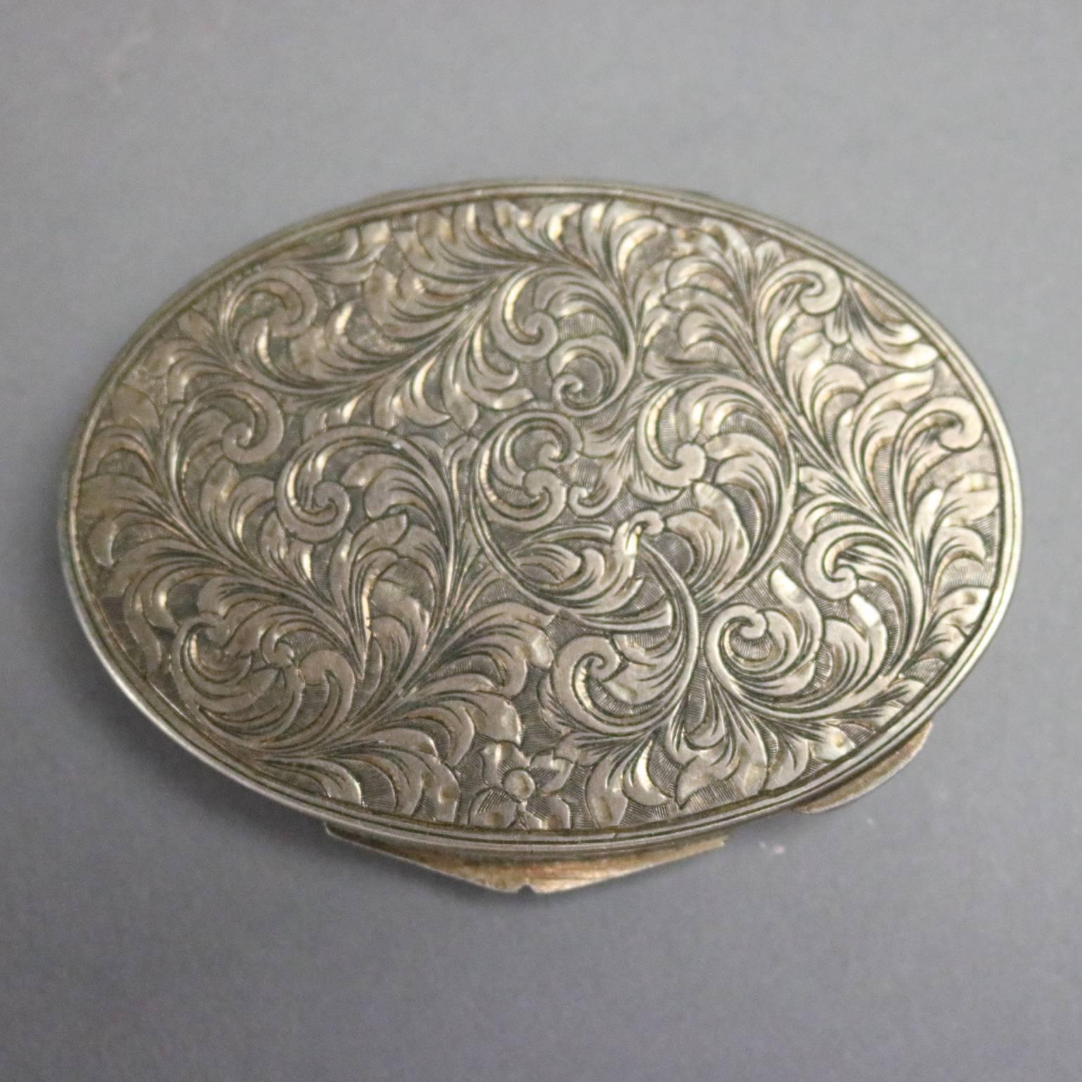 19th Century Antique Continental Hand Enameled Silver Compact with Scene of Celebration