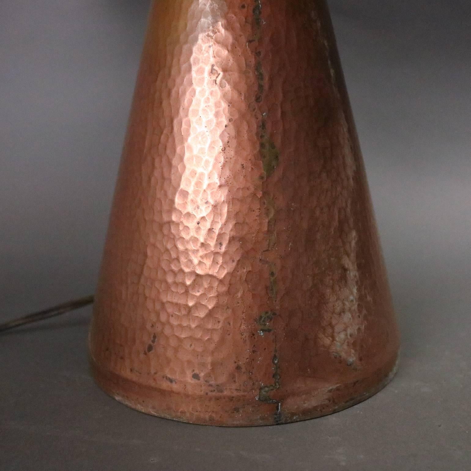 20th Century Antique Arts & Crafts Mission Style Hammered Copper Slag Glass Table Lamp