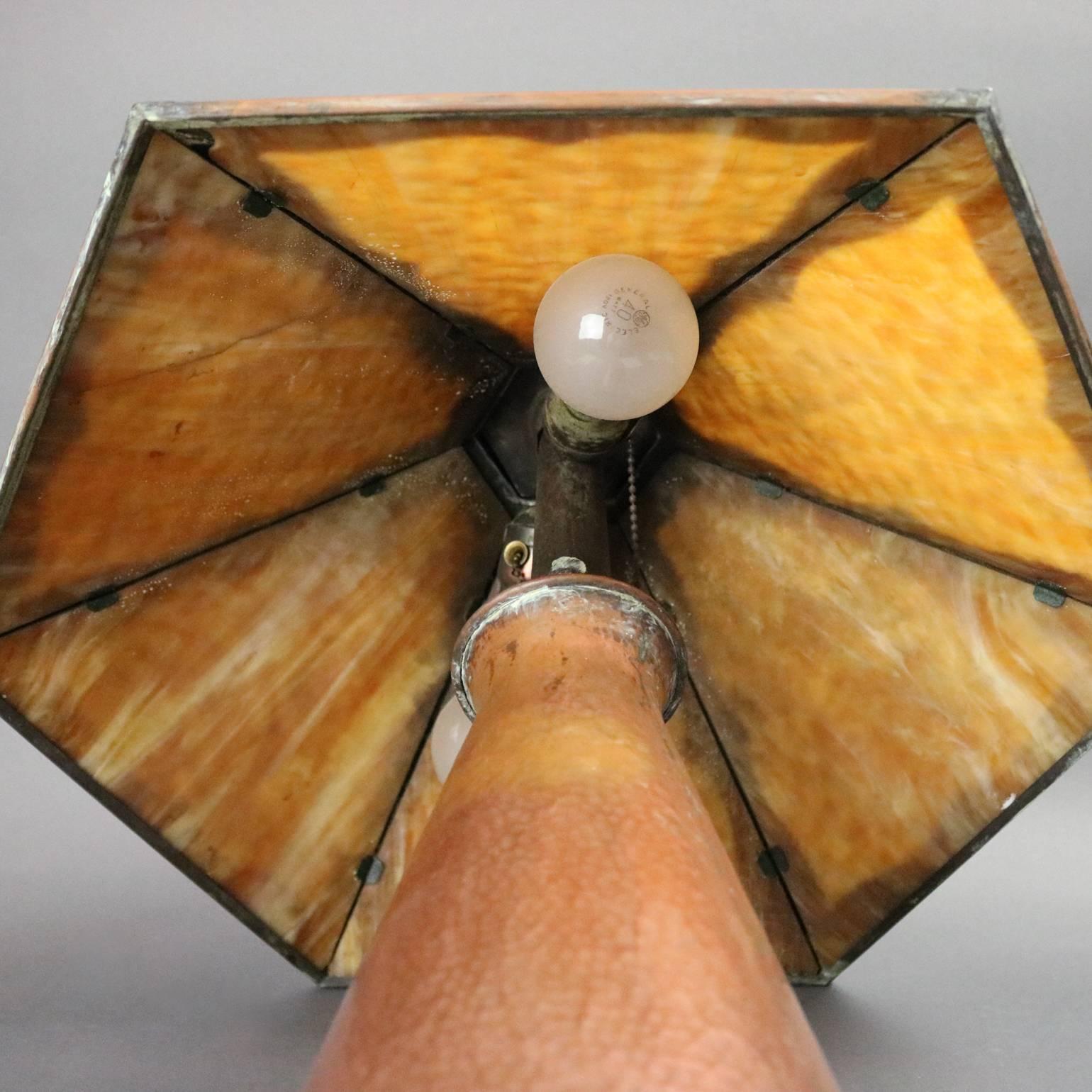 Arts and Crafts Antique Arts & Crafts Mission Style Hammered Copper Slag Glass Table Lamp