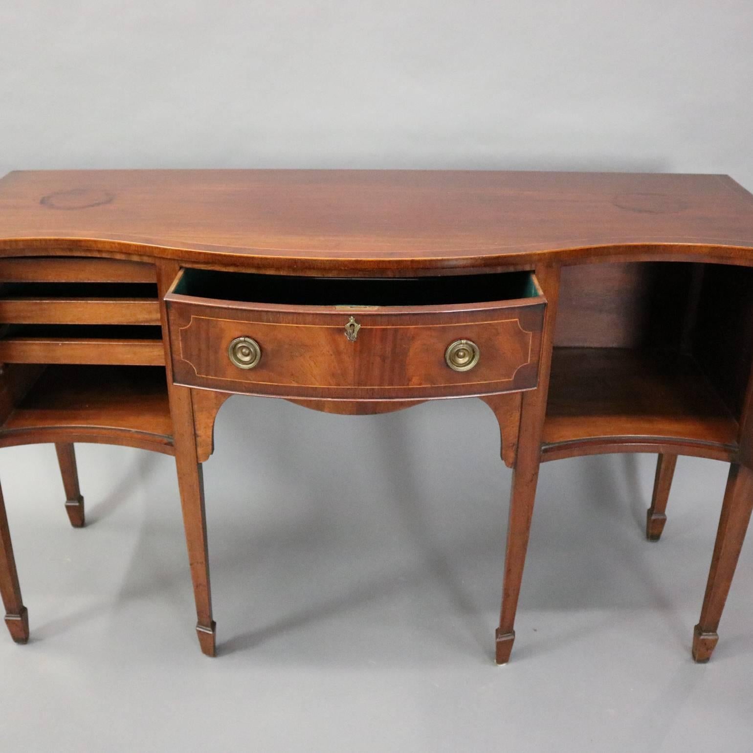 20th Century Vintage Satinwood Banded Mahogany and Bronze Federal Style Sideboard, circa 1930