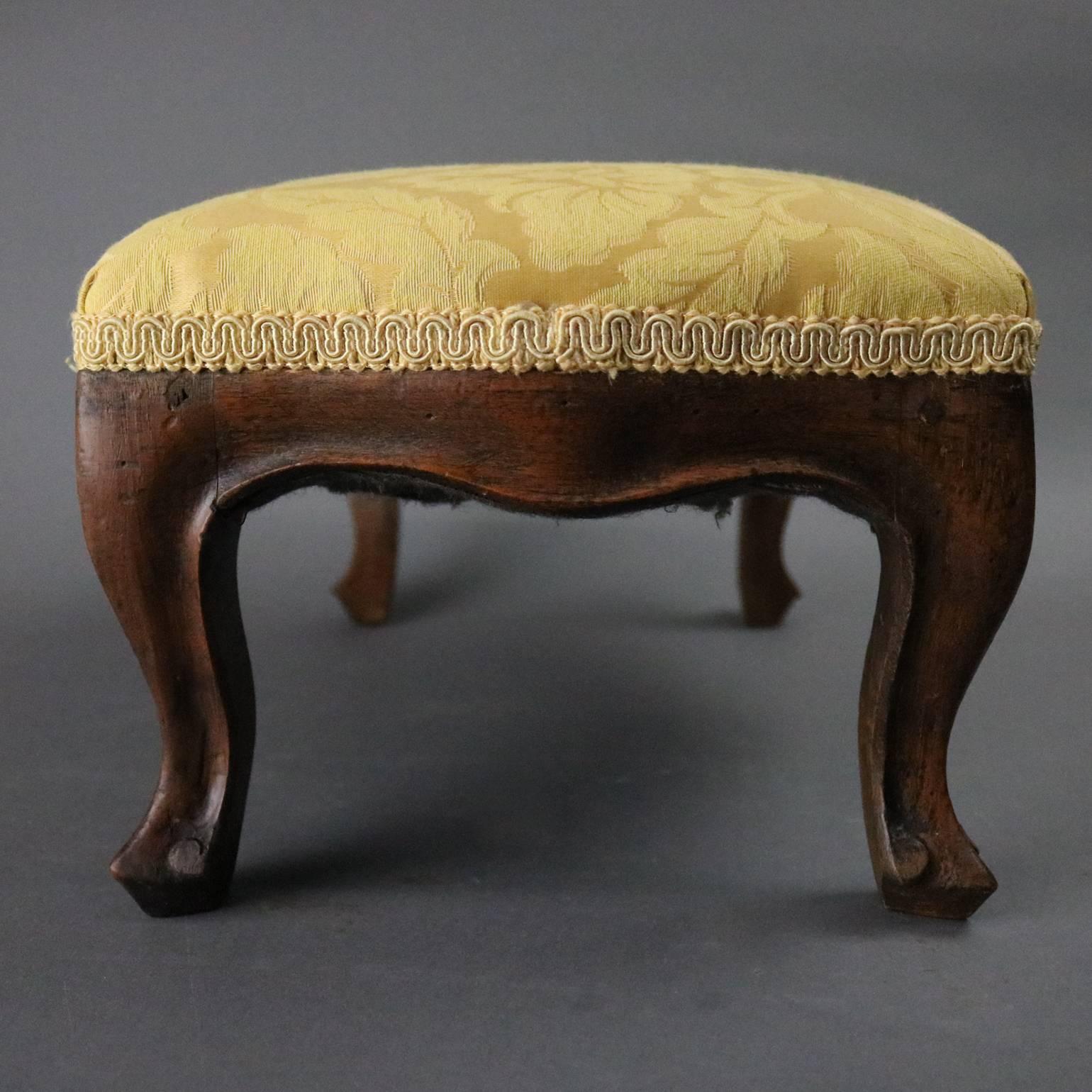 Antique French Louis XV Style Carved Walnut Upholstered Footstool, circa 1880 In Good Condition In Big Flats, NY
