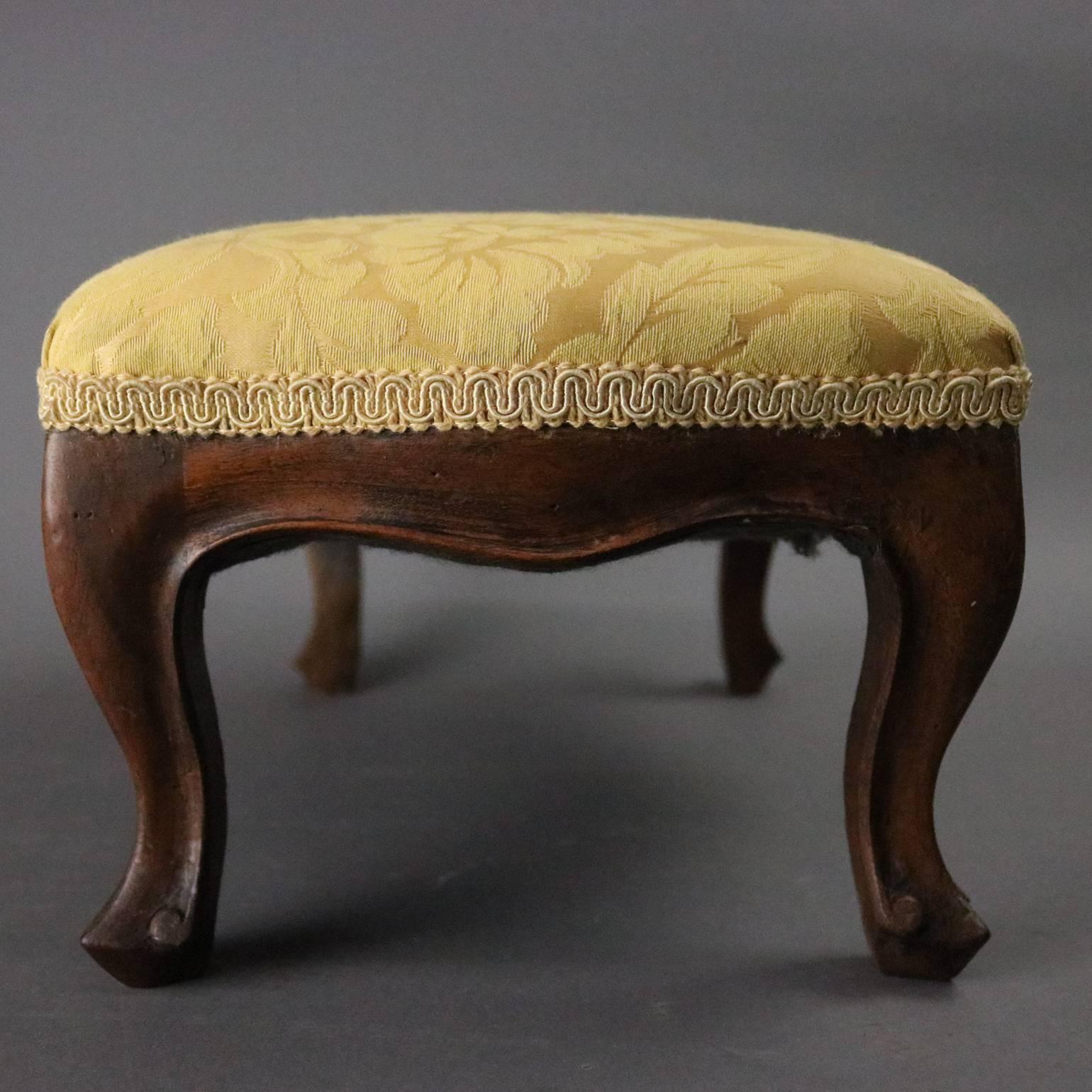 Upholstery Antique French Louis XV Style Carved Walnut Upholstered Footstool, circa 1880