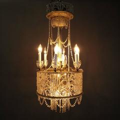 Antique French Art Nouveau Crystal Bead Wedding Cake Style Chandelier