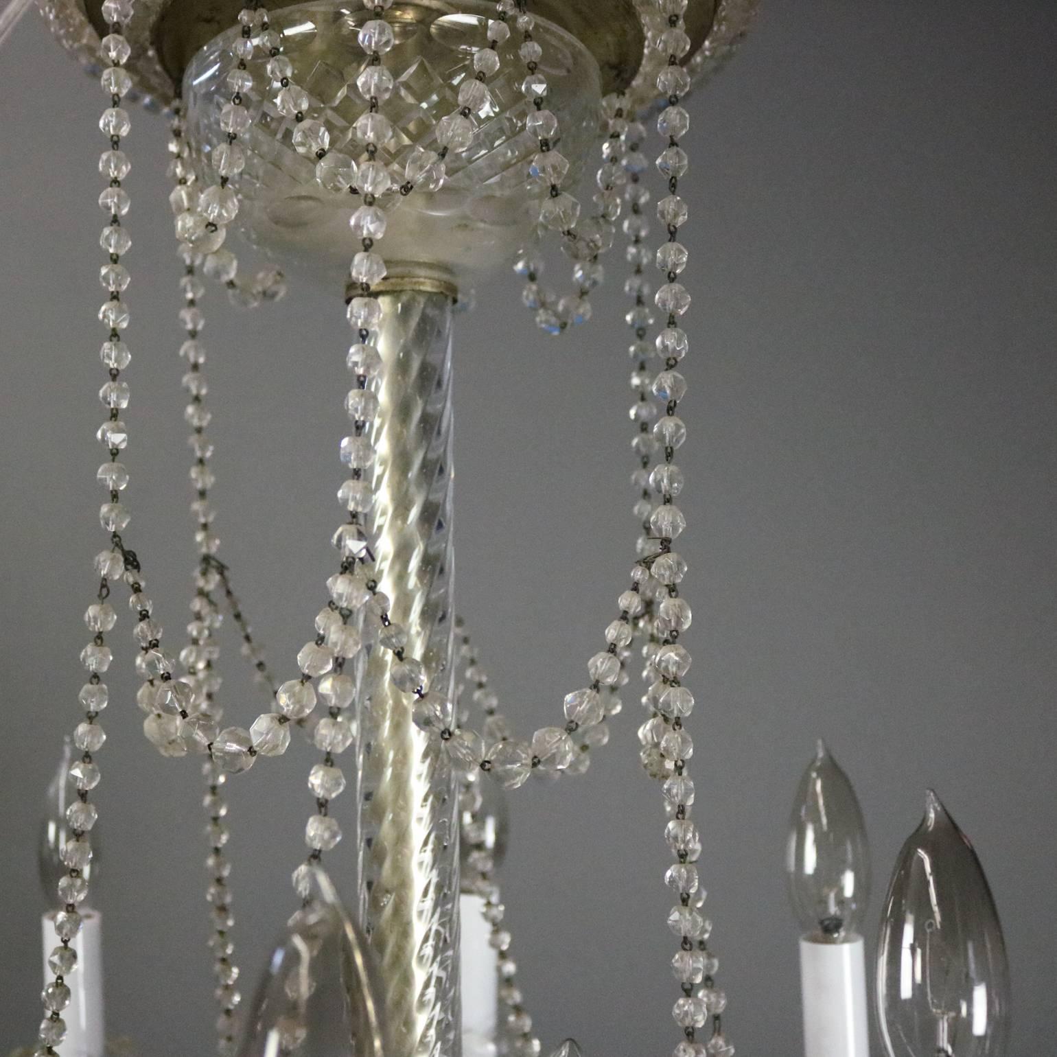 20th Century Antique French Art Nouveau Crystal Bead Wedding Cake Style Chandelier