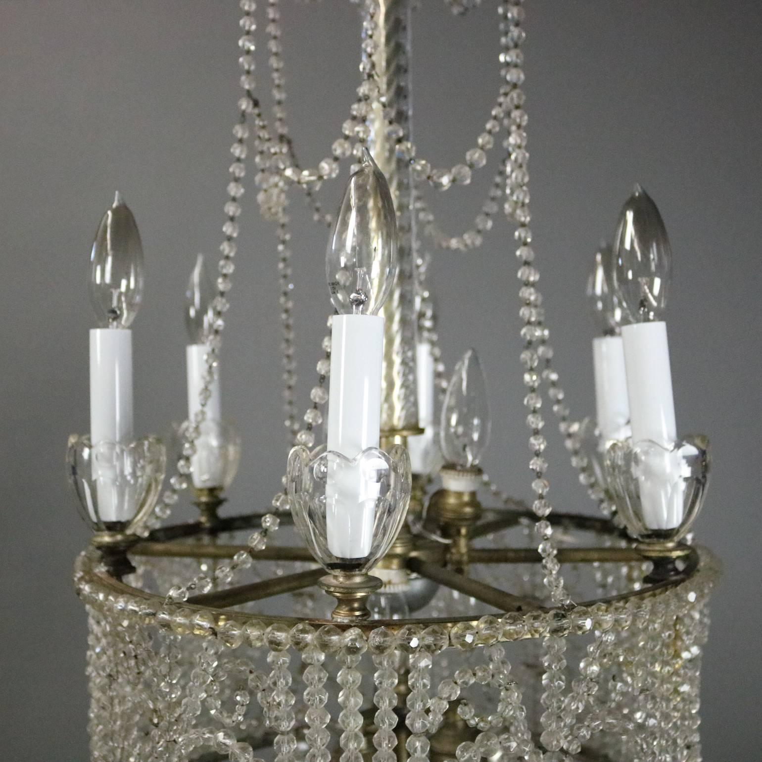 Antique French Art Nouveau Crystal Bead Wedding Cake Style Chandelier 3