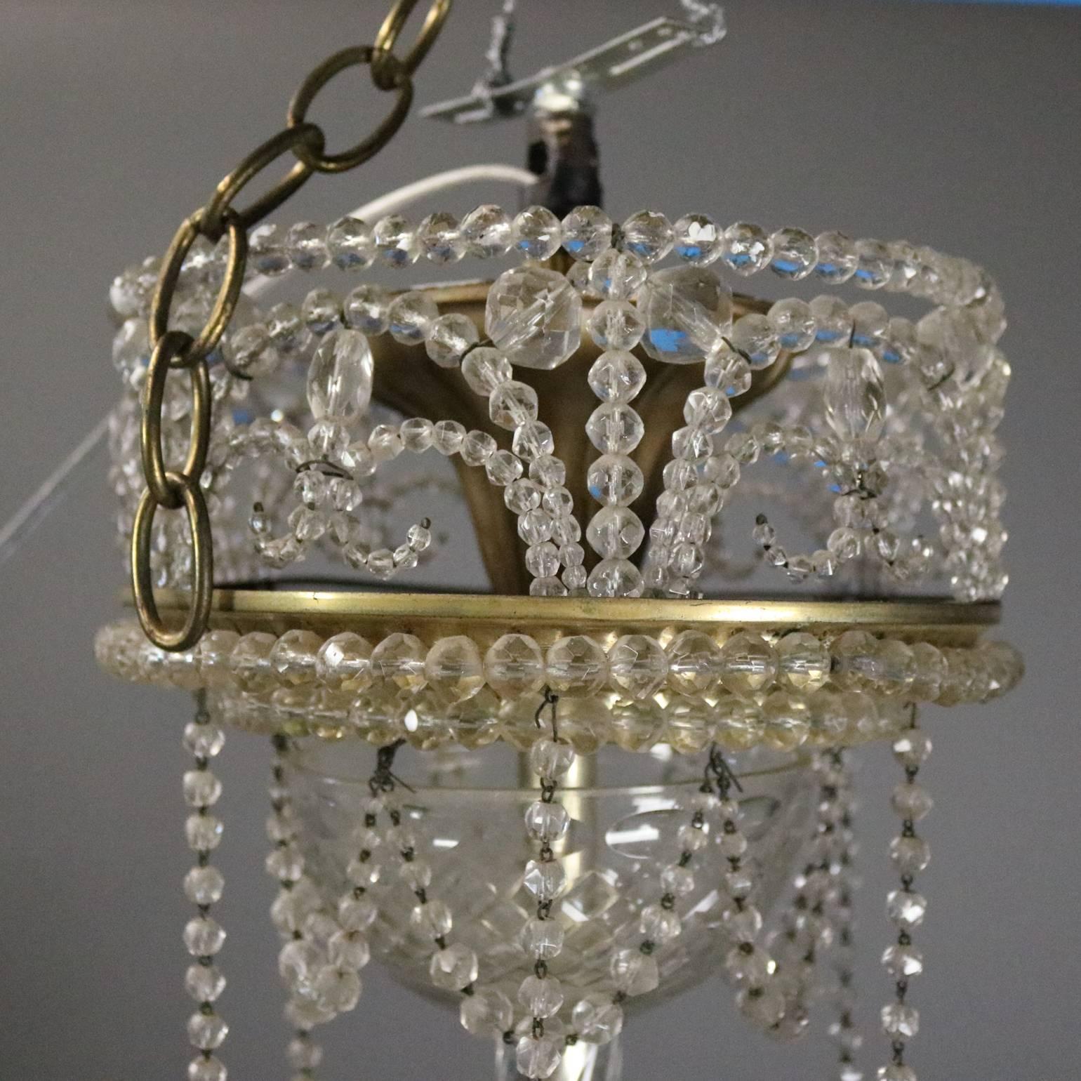 Antique French Art Nouveau Crystal Bead Wedding Cake Style Chandelier In Good Condition In Big Flats, NY