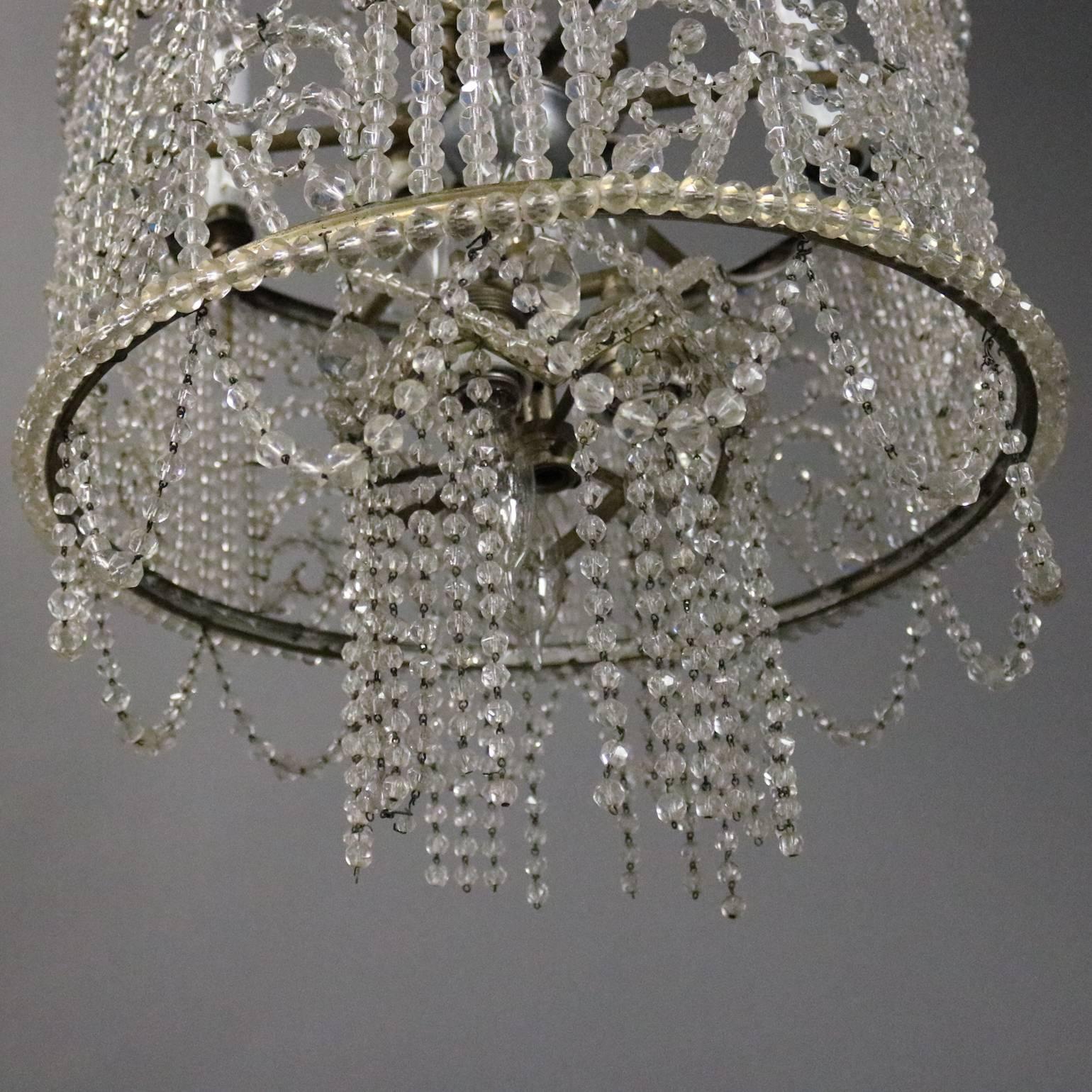 Antique French Art Nouveau Crystal Bead Wedding Cake Style Chandelier 2