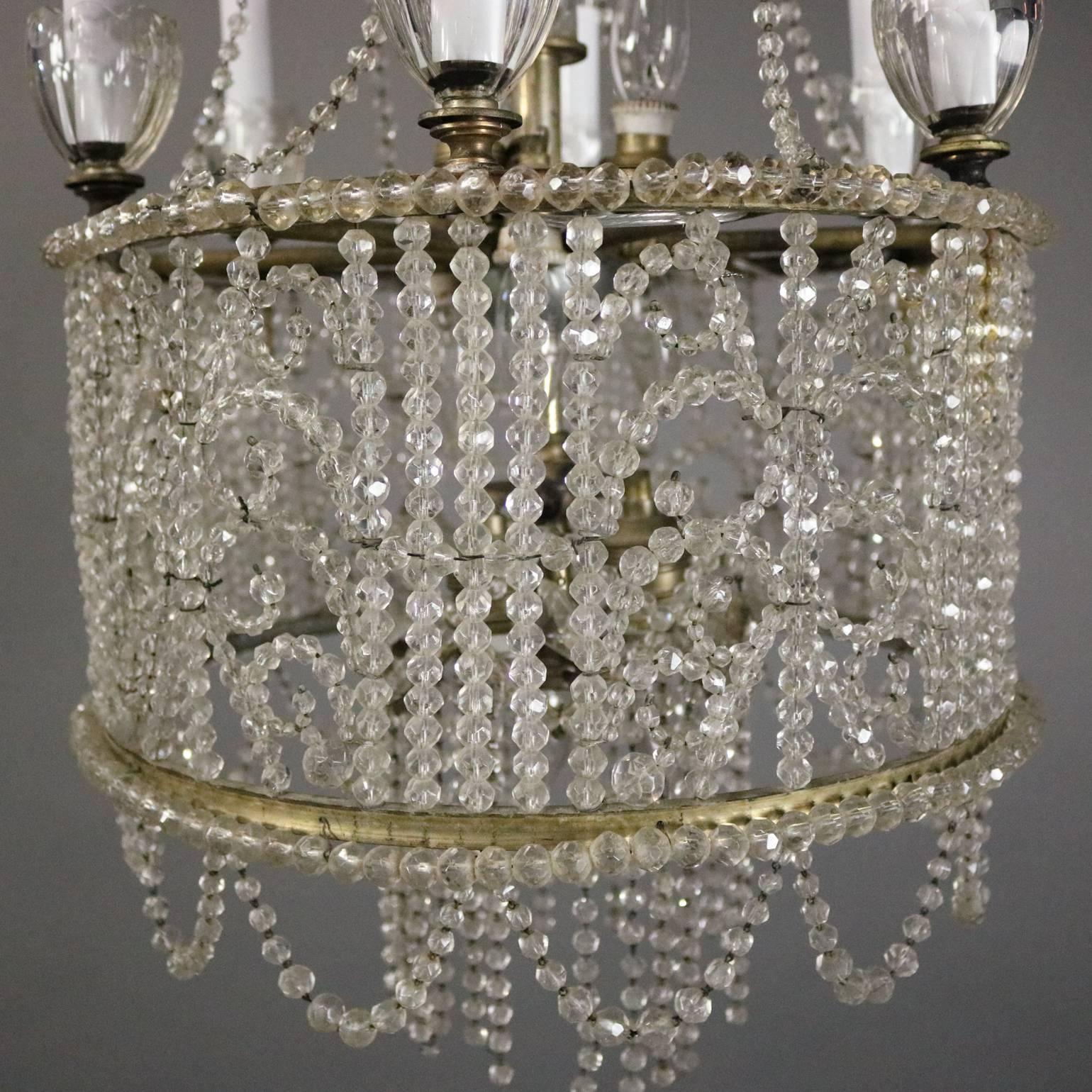 Antique French Art Nouveau Crystal Bead Wedding Cake Style Chandelier 4