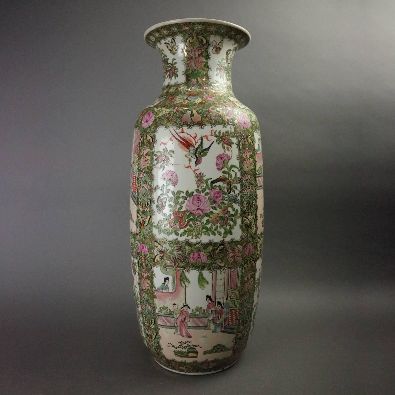 20th Century Oversized Vintage Chinese Rose Medallion Porcelain Vase, Signed, circa 1950