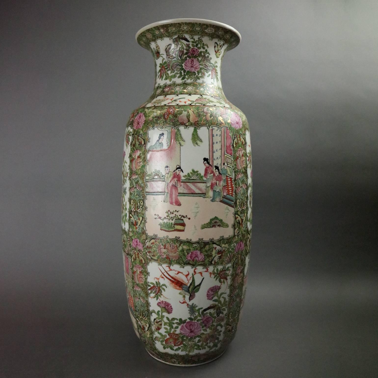 Oversized Vintage Chinese Rose Medallion Porcelain Vase, Signed, circa 1950 In Good Condition In Big Flats, NY