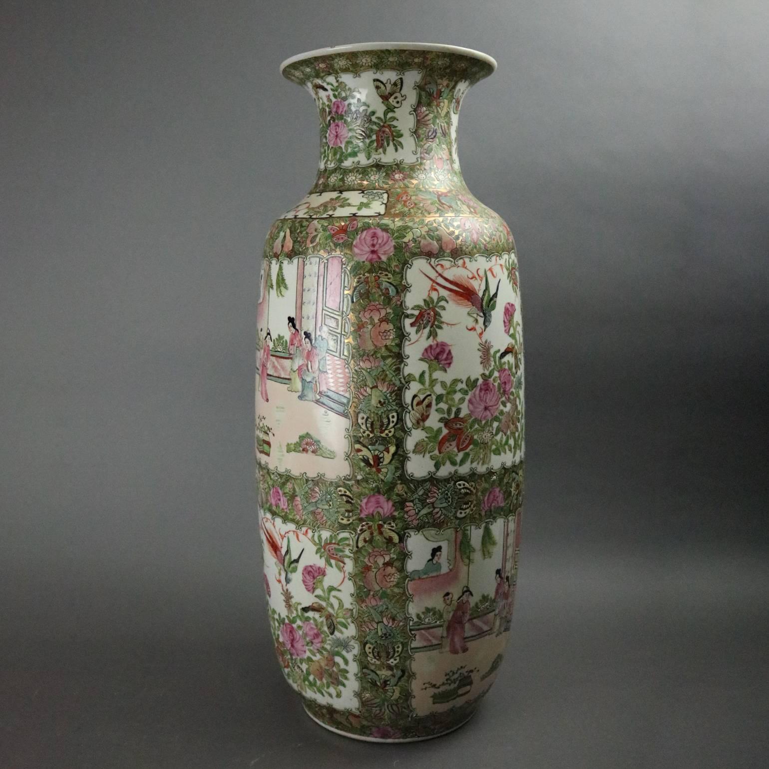 Oversized Vintage Chinese Rose Medallion Porcelain Vase, Signed, circa 1950 1
