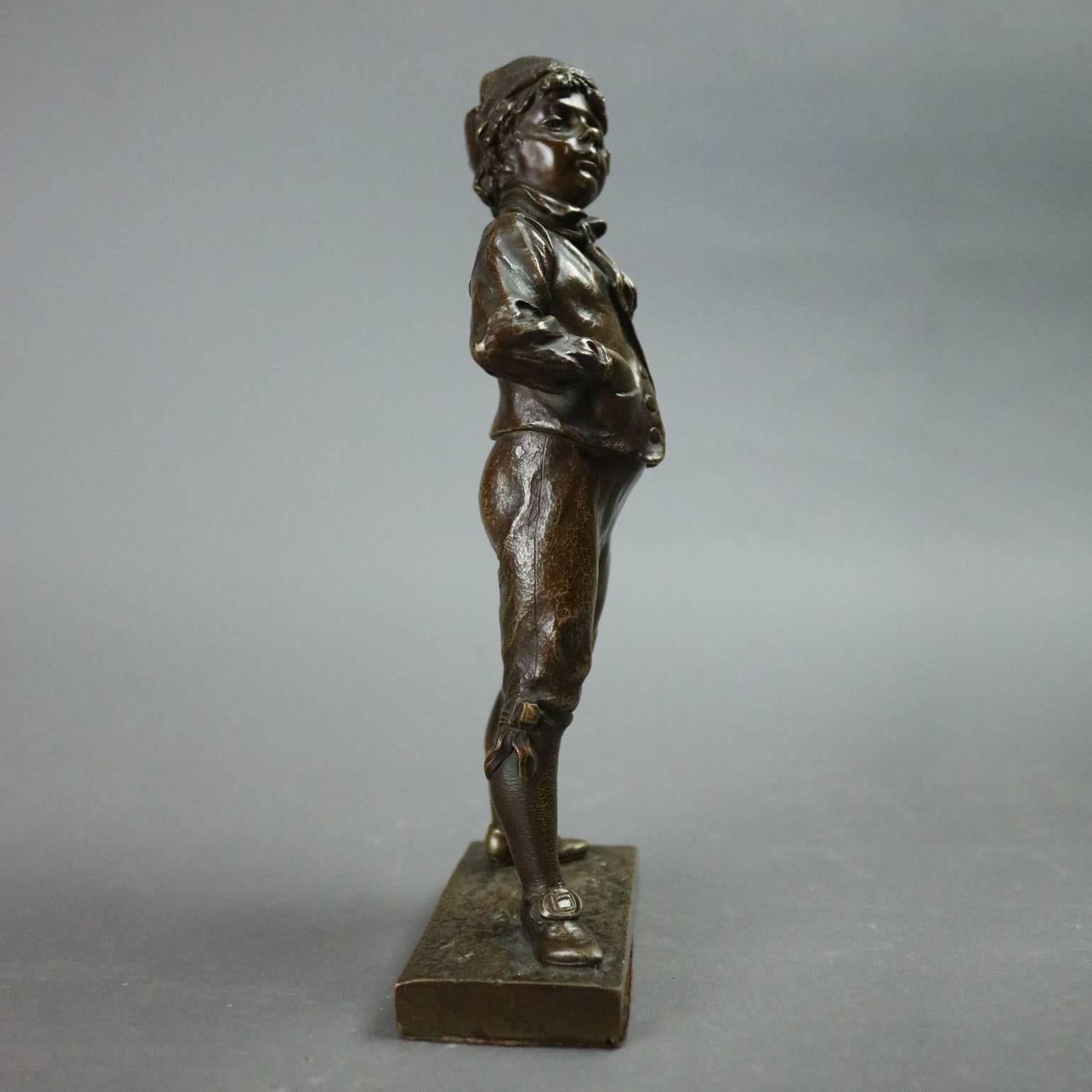 Antique German Figural Bronzed Metal Sculpture by M. Lindenberg of Boy, 1897 1