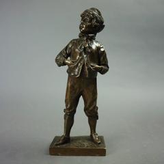 Antique German Figural Bronzed Metal Sculpture by M. Lindenberg of Boy, 1897
