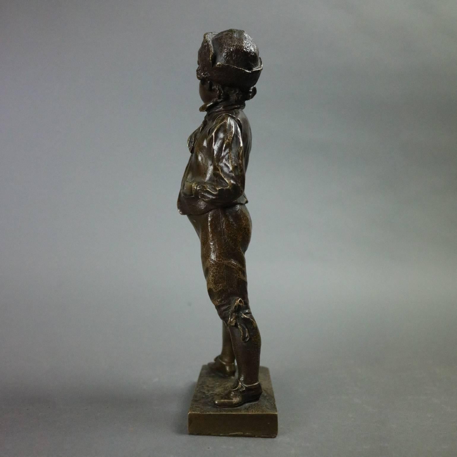 Antique German Figural Bronzed Metal Sculpture by M. Lindenberg of Boy, 1897 In Good Condition In Big Flats, NY