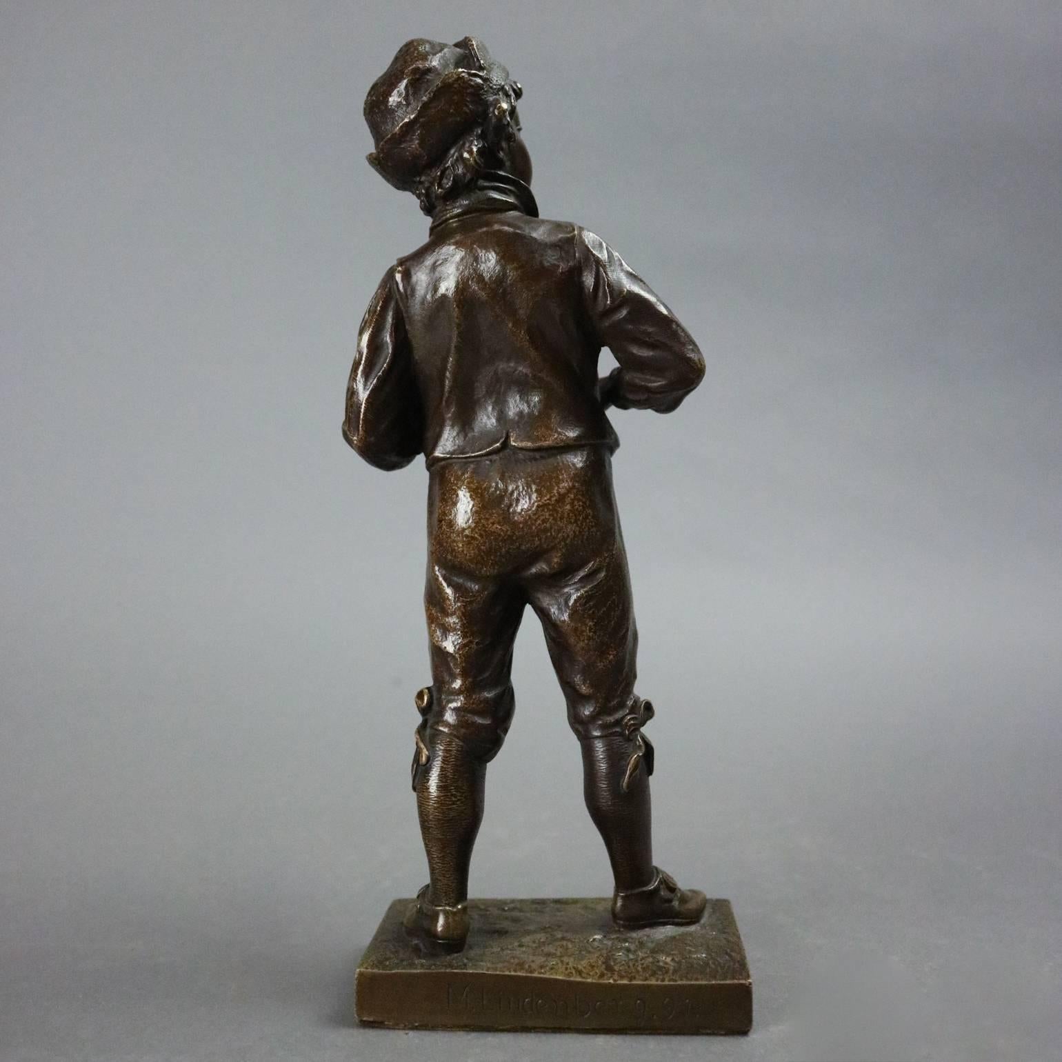 19th Century Antique German Figural Bronzed Metal Sculpture by M. Lindenberg of Boy, 1897
