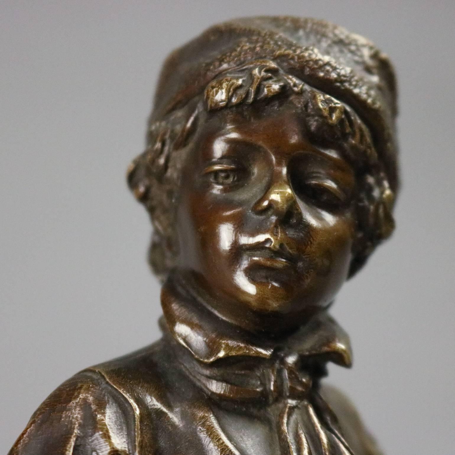 Antique German Figural Bronzed Metal Sculpture by M. Lindenberg of Boy, 1897 2