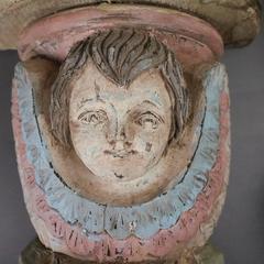 Pair of Vintage Polychrome Carved Figural Cherub Candle Wall Shelves, circa 1950