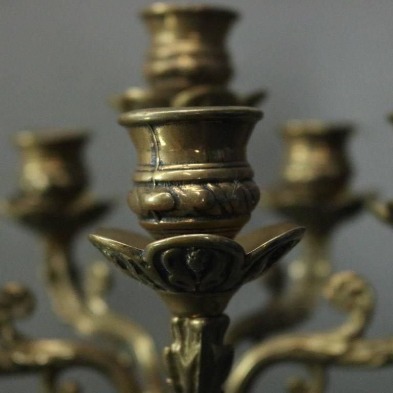 Pair of Antique French Cast Bronze Six-Light Wall Sconce Candelabra, circa 1870 For Sale at 1stdibs
