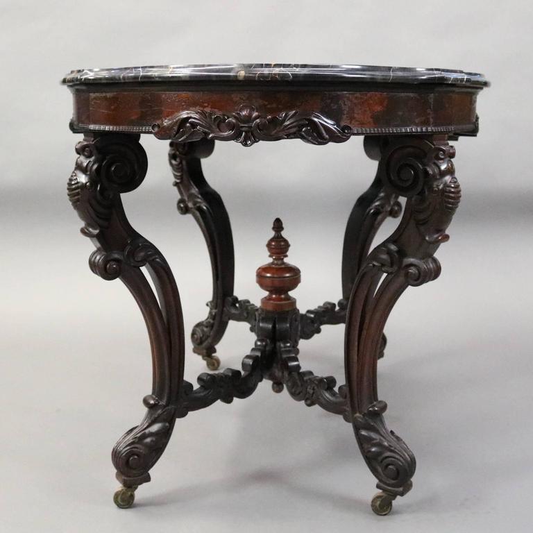 Antique Heavily Carved Rosewood Marble Top Center Table, circa 1880 at