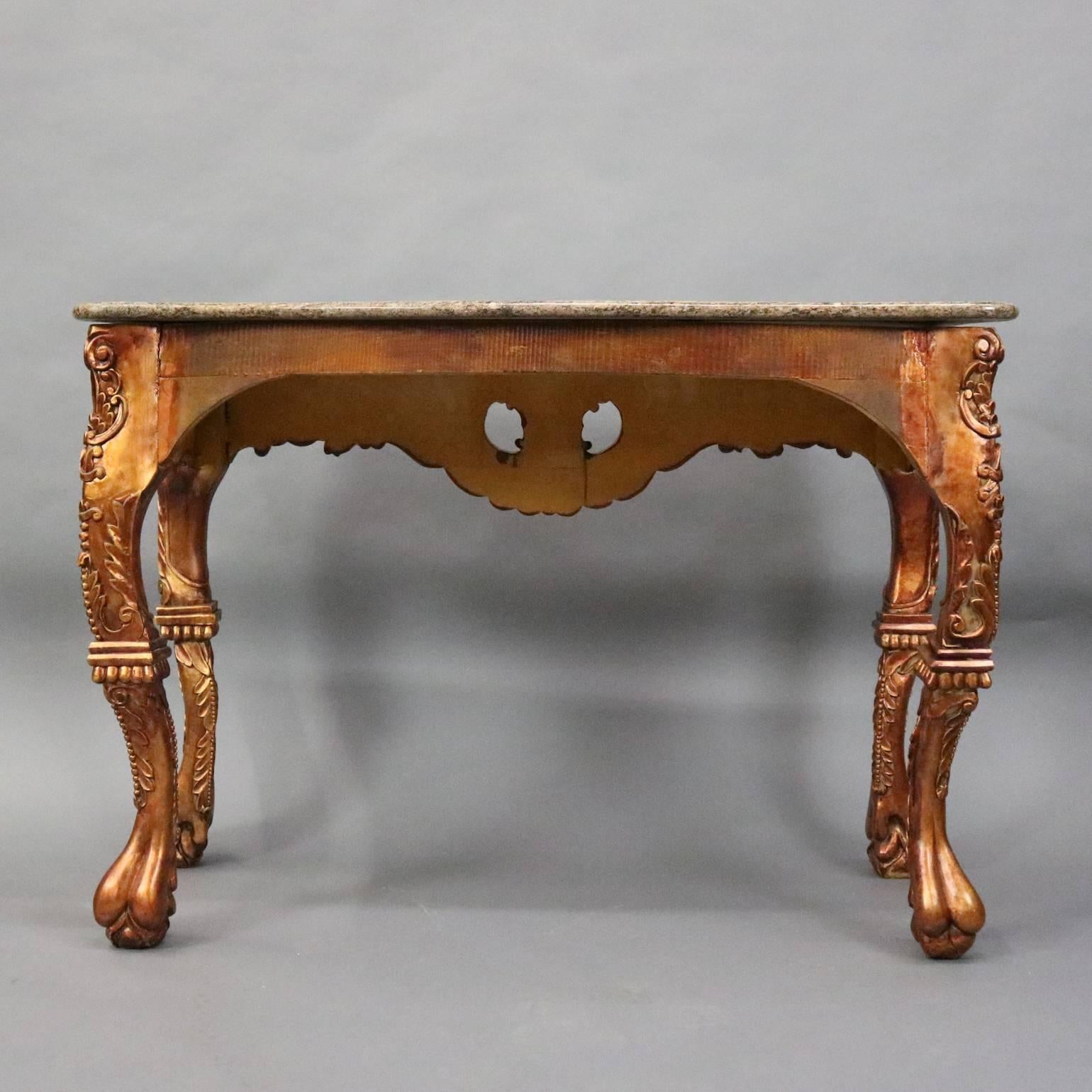 19th Century Pair of Vintage Asian Heavily Carved Giltwood Marble Top Console Tables