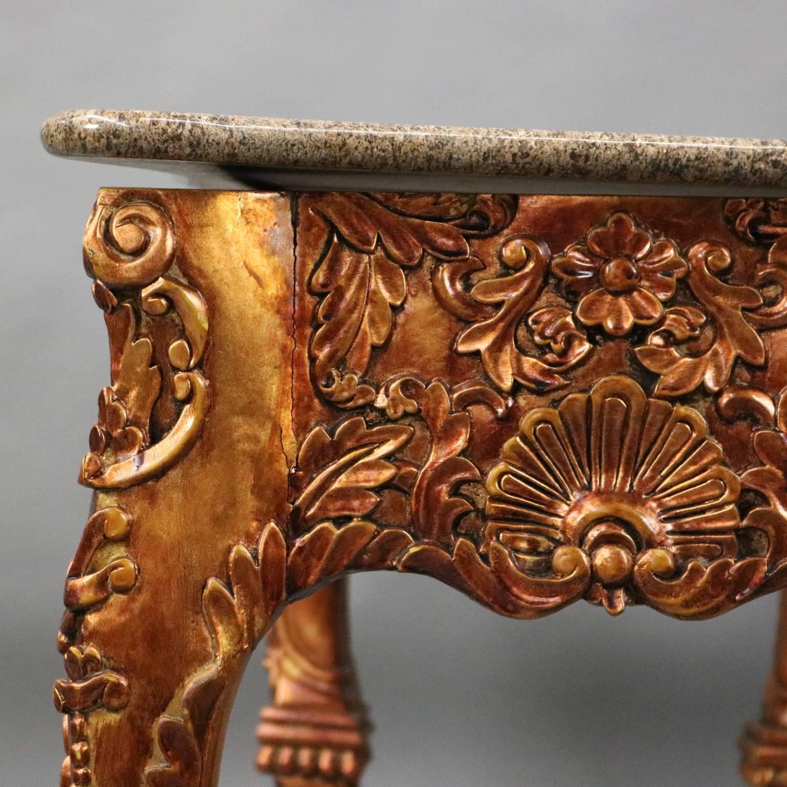 Pair of Vintage Asian Heavily Carved Giltwood Marble Top Console Tables 3