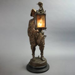 Antique Bronzed Metal Figural Medieval Warrior Sculpture Lamp, circa 1900