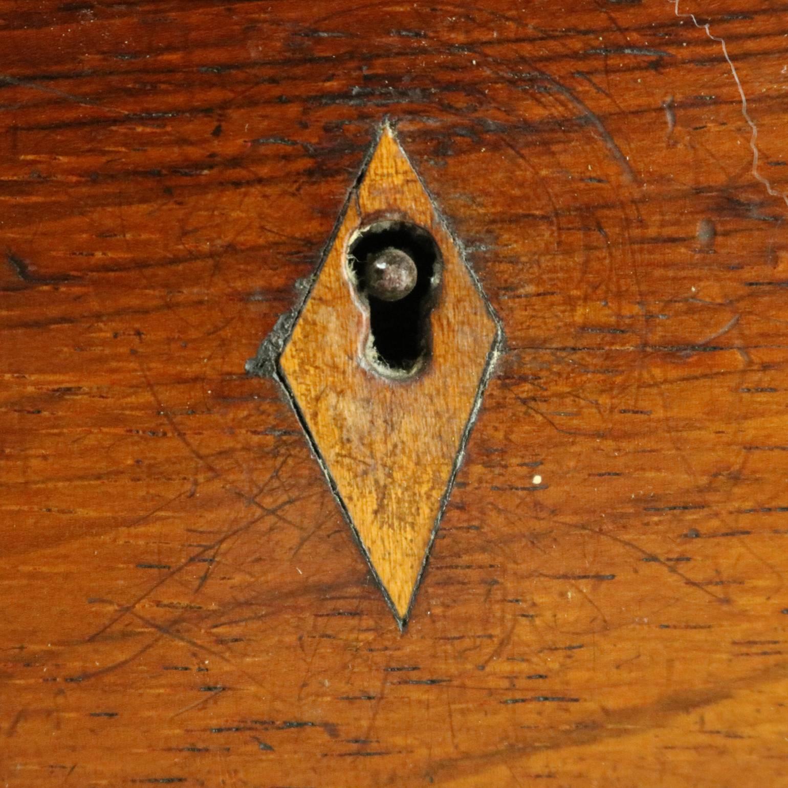 Antique English Georgian Mahogany Tea Caddy, Inlaid Escutcheon, circa 1870 2