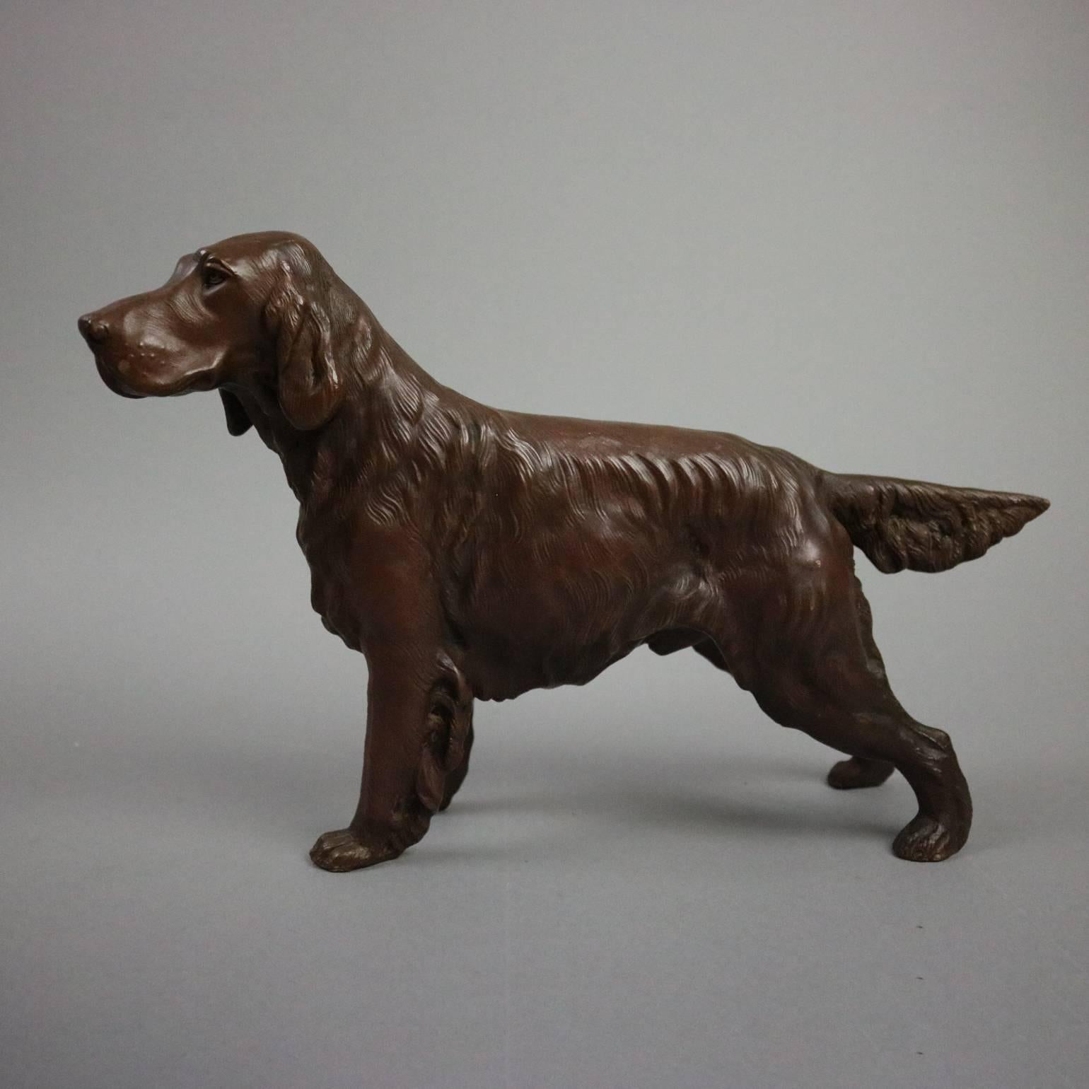 European Antique Figural Copper over White Metal Dog Sculpture of Irish Setter circa 1900
