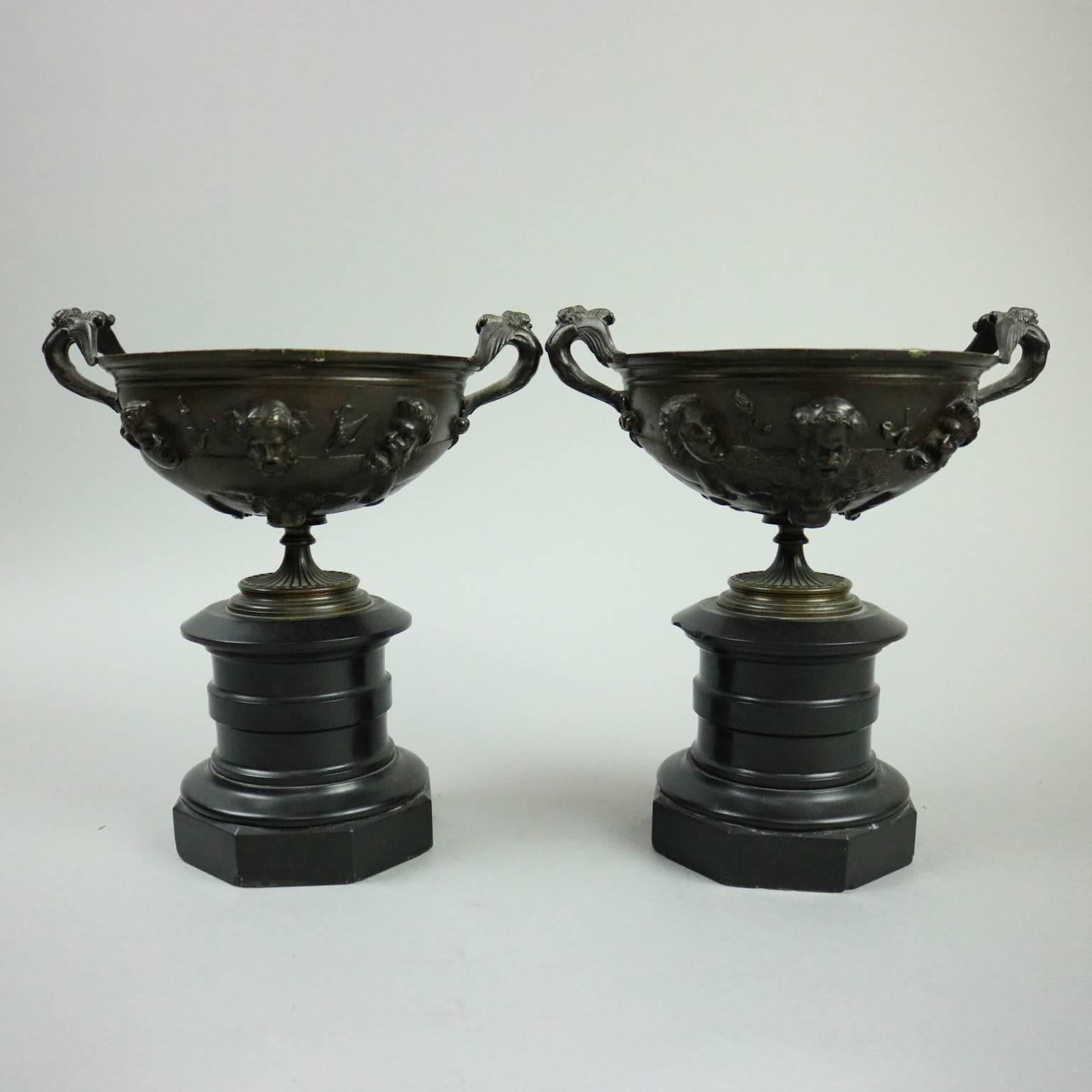 Antique French Neoclassical Bronze and Marble Figural Urn Compotes, circa 1880 In Good Condition In Big Flats, NY