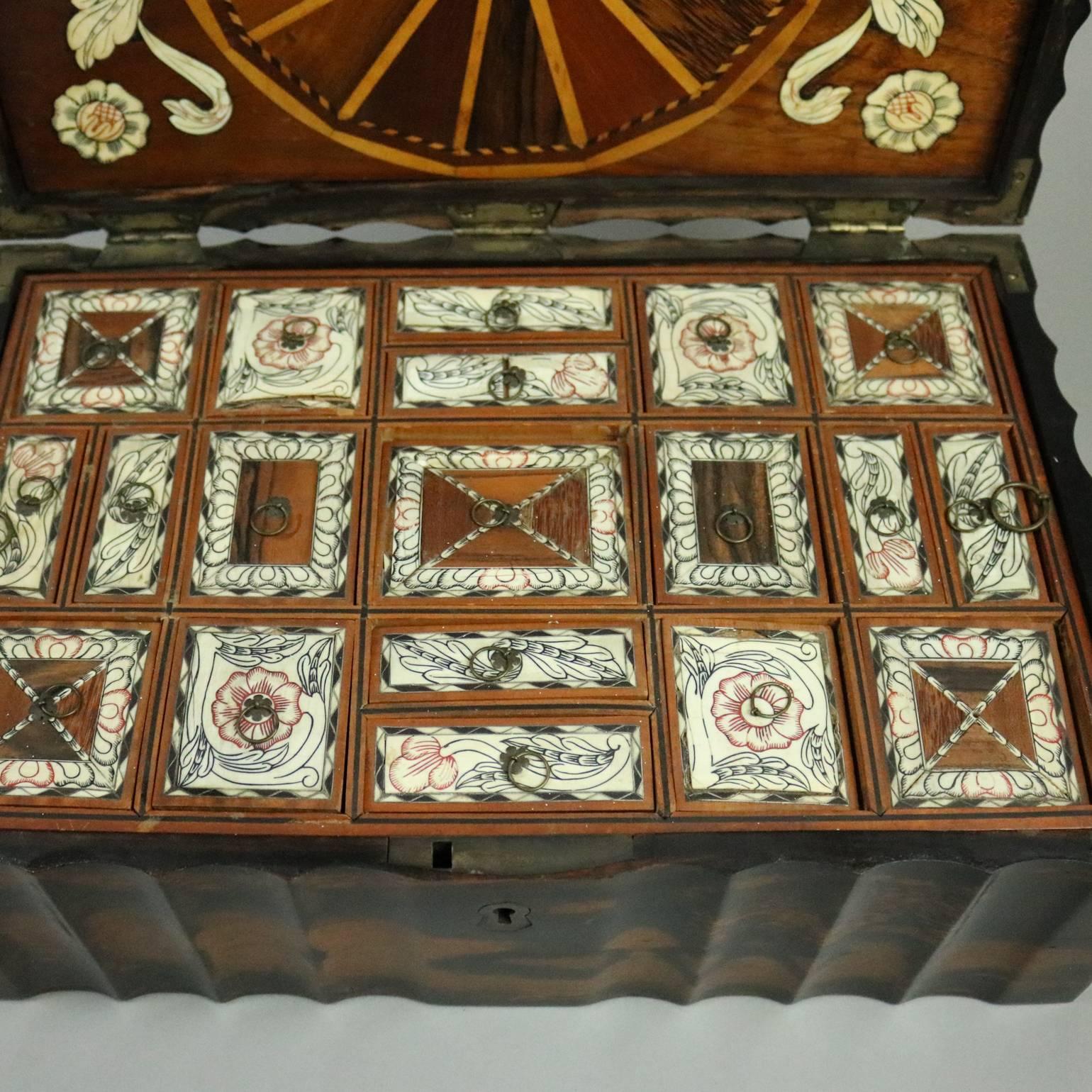 Bone Inlaid Coromandel Wood Anglo Indian Locking Sewing Box, 19th Century 3