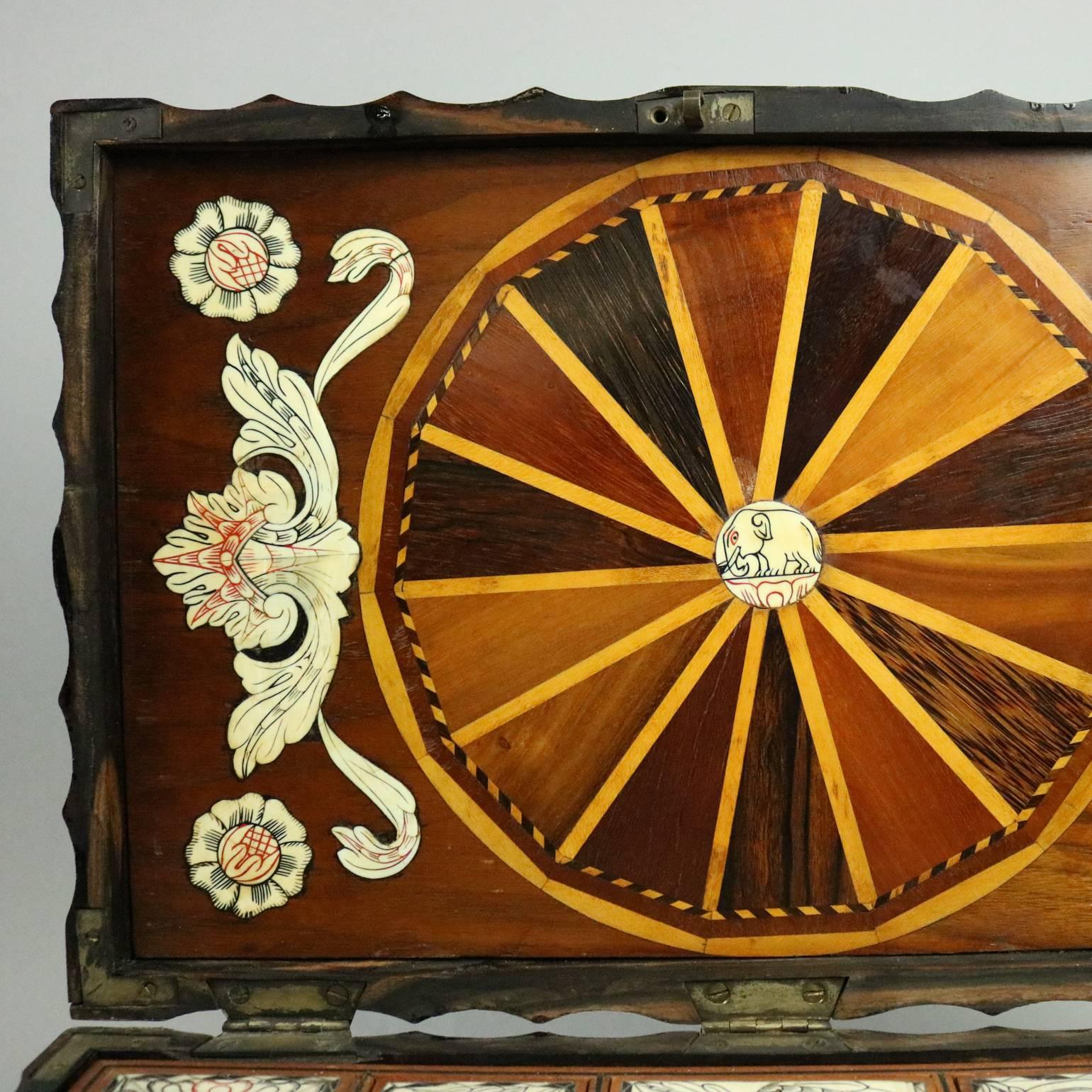 Bone Inlaid Coromandel Wood Anglo Indian Locking Sewing Box, 19th Century 1