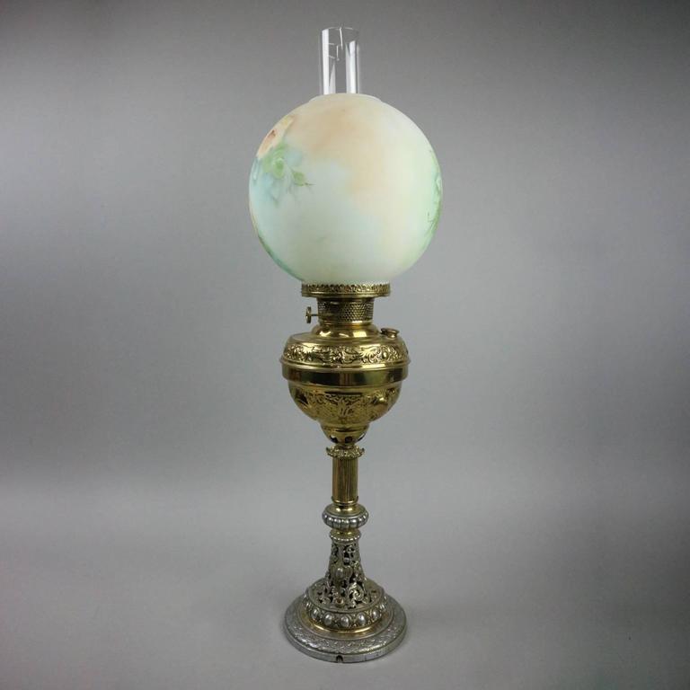 Antique Rochester Lamp Co. Parlor Lamp with HandPainted Rose Shade