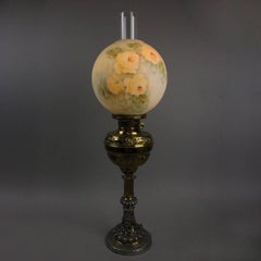 Antique Rochester Lamp Co. Parlor Lamp with Hand-Painted Rose Shade, circa 1880