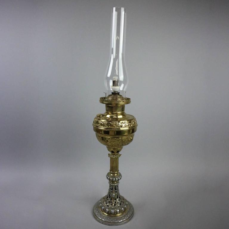 Antique Rochester Lamp Co. Parlor Lamp with HandPainted Rose Shade