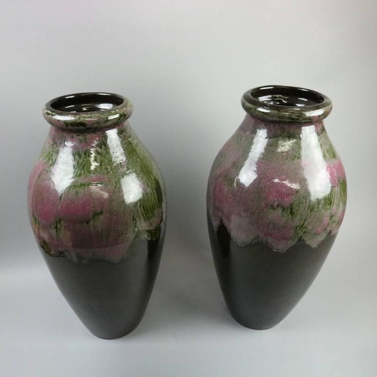 Pair of Arts and Crafts Drip Glaze Art Pottery Floor Vases by RRP Co