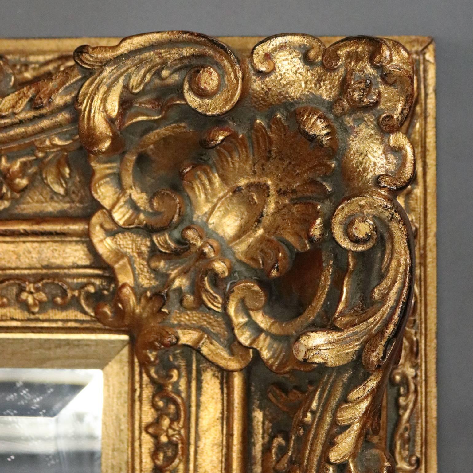 20th Century French Louis XIV Style Giltwood Framed Beveled Wall Mirror In Good Condition In Big Flats, NY