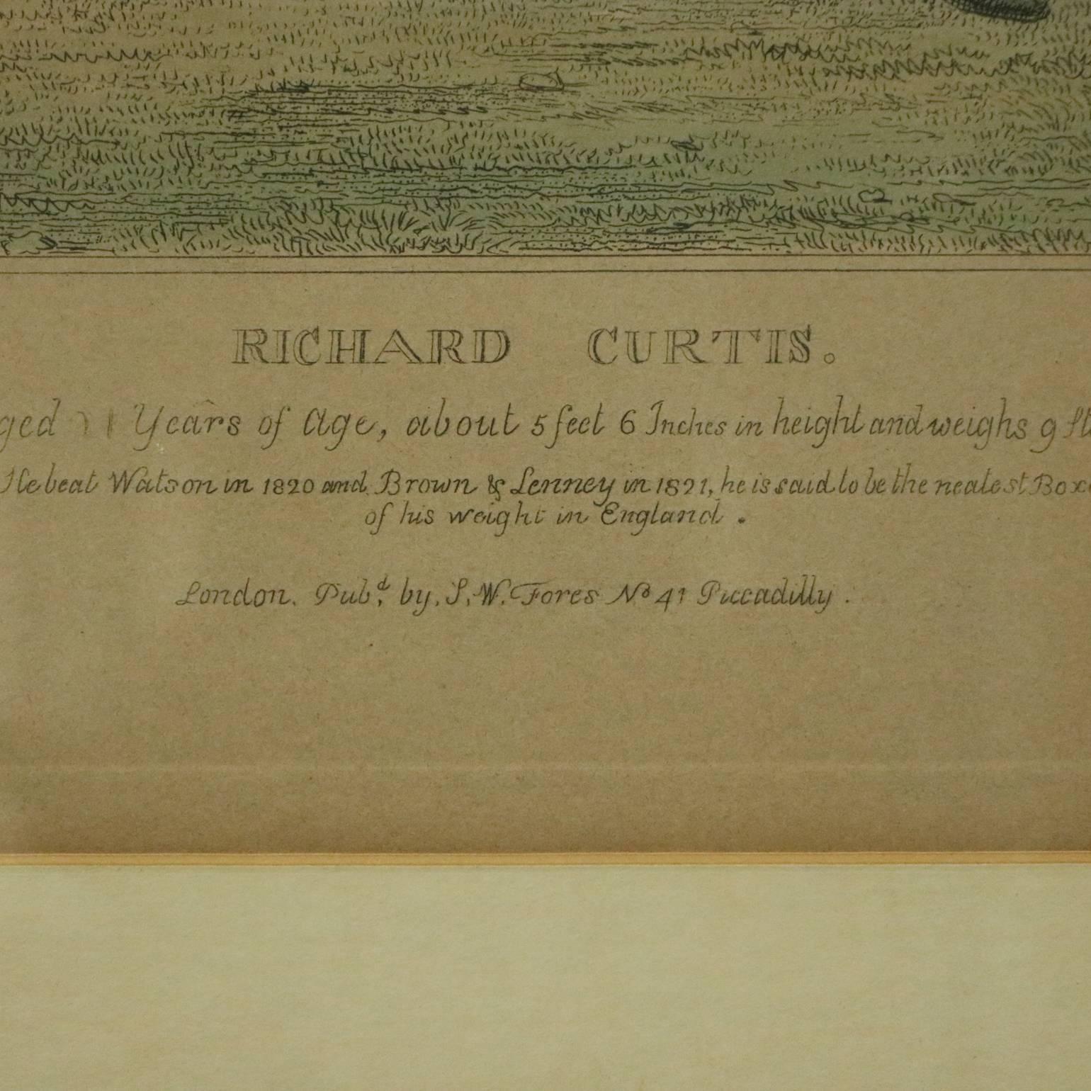 Great Britain (UK) English Regency Boxing Portrait Etching Print of Richard Curtis, circa 1840