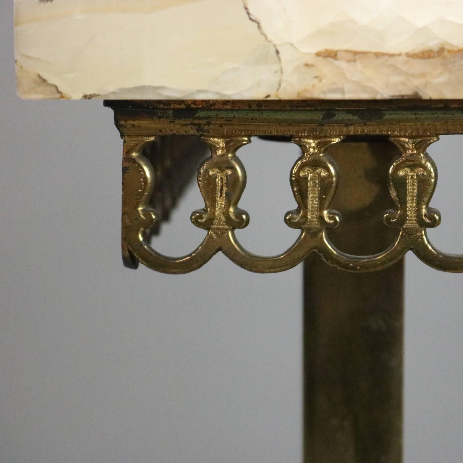 Neoclassical French Onyx and Brass Two-Tiered Plant Stand with Claw Feet, circa 1880