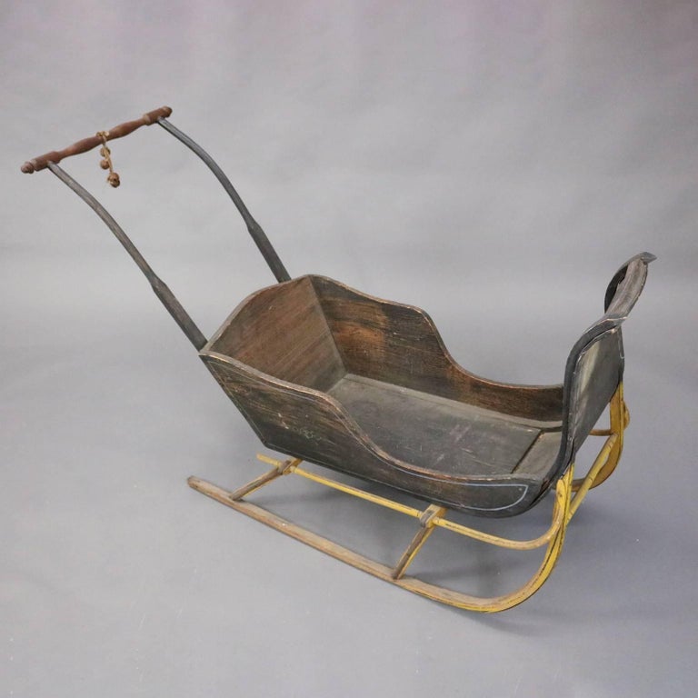 Antique Child’s Push Sled with Original Finish and Hand-Painted Details