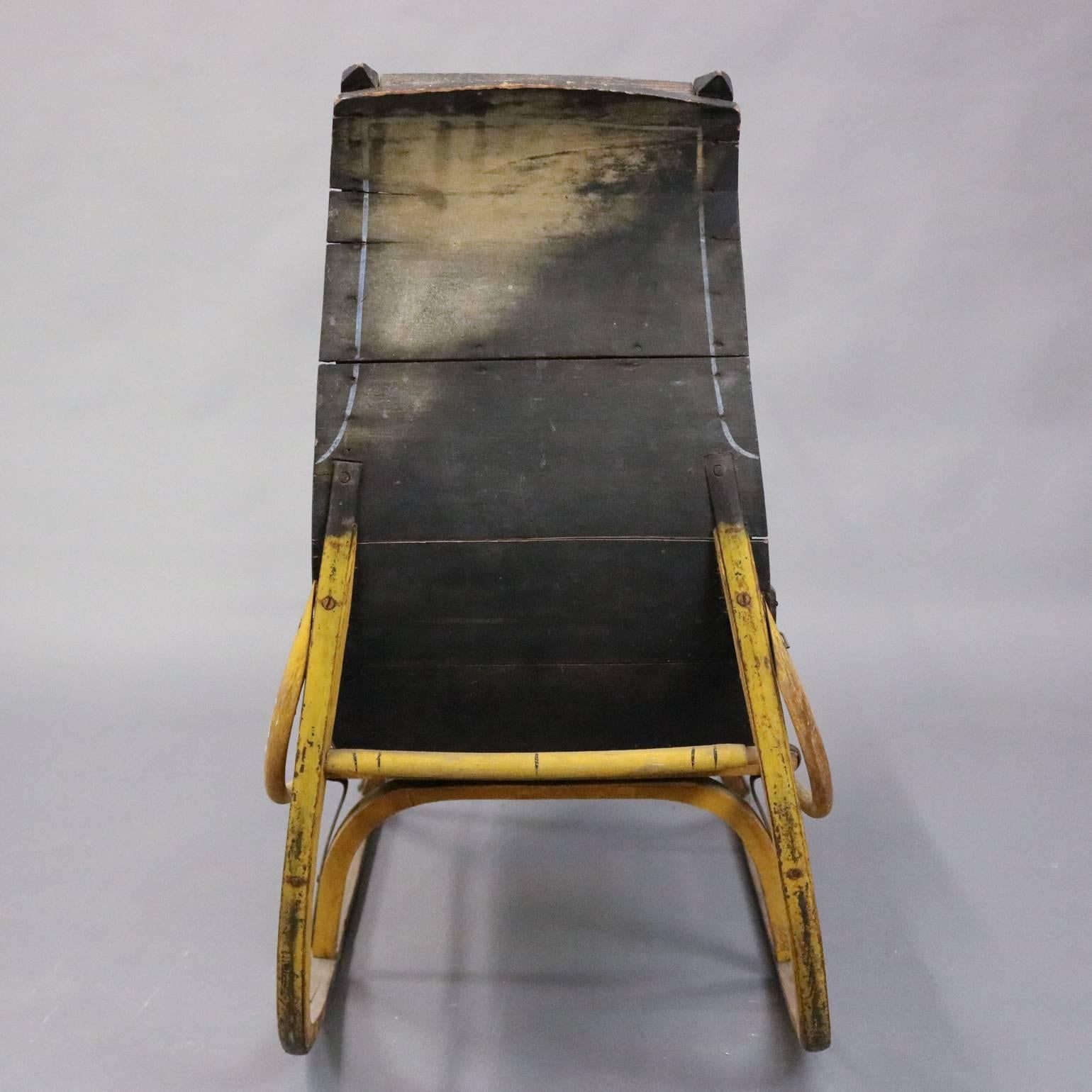 American Antique Child's Push Sled with Original Finish and Hand-Painted Details