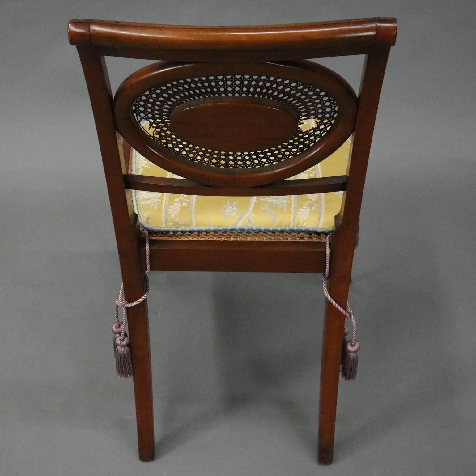 20th Century Antique English Regency Hand-Painted and Caned Mahogany Side Chair, circa 1890