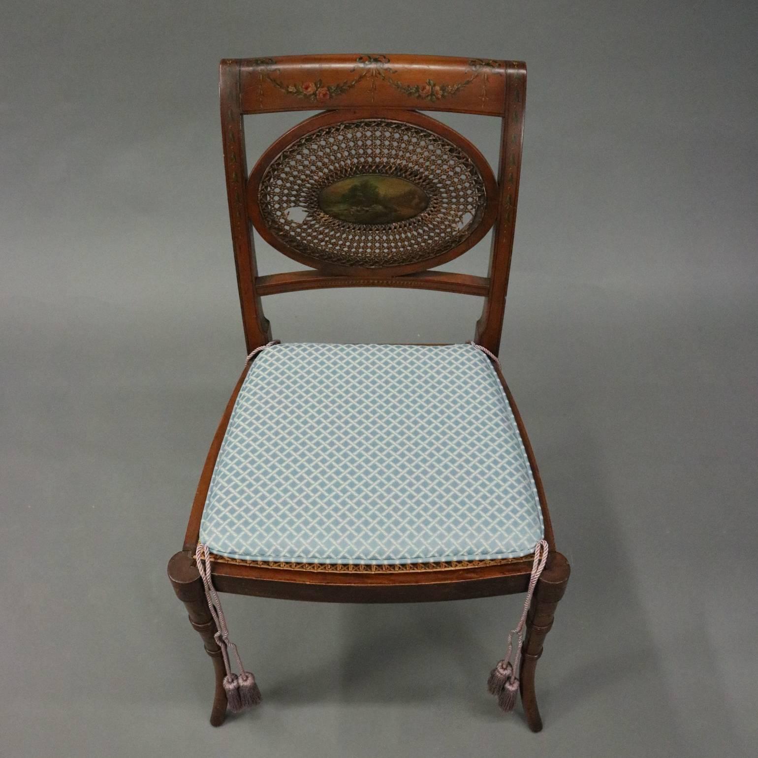 Antique English Regency Hand-Painted and Caned Mahogany Side Chair, circa 1890 1