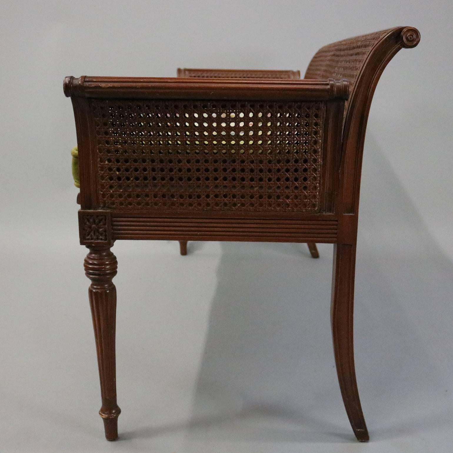 Antique French Classical Carved Mahogany Caned Bench, circa 1840 In Good Condition In Big Flats, NY