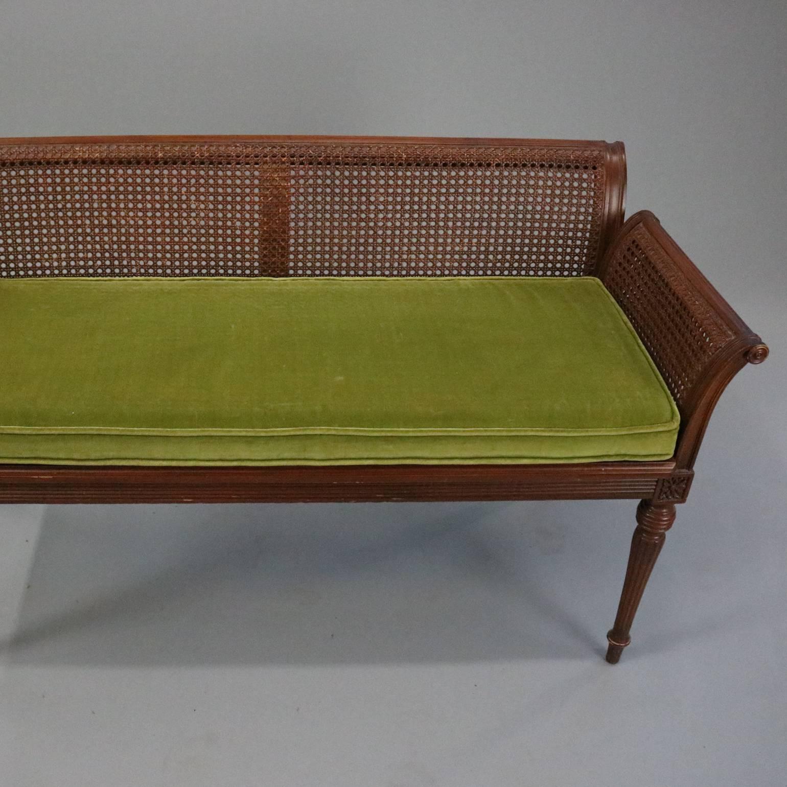 Upholstery Antique French Classical Carved Mahogany Caned Bench, circa 1840